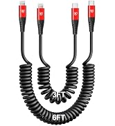 USB Type C to Lightning Cable [3FT/6FT], 2Pack Coiled iPhone Charger Cable Fast Charging for Car ...