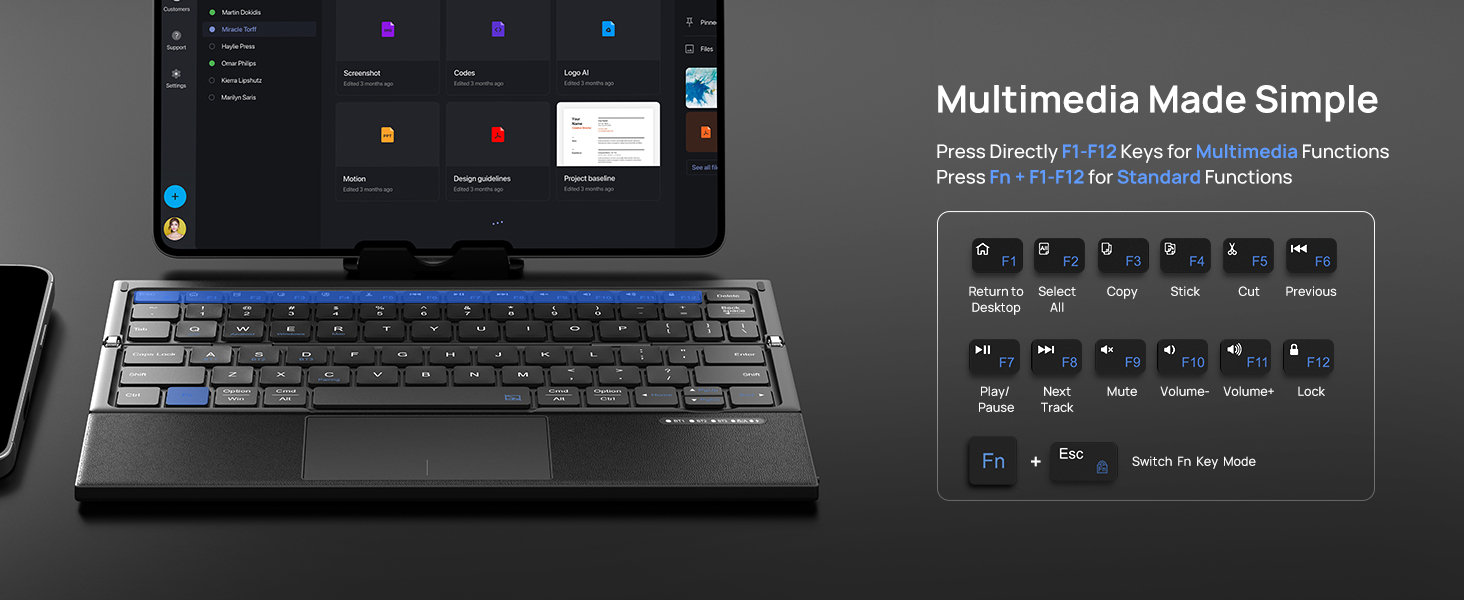SODI Tri-Fold Portable Bluetooth Keyboard with Touchpad