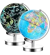 Exerz Illuminated World Globe 9.1-inch Diameter Metal Base - Political Map (Day) Constellation Gl...