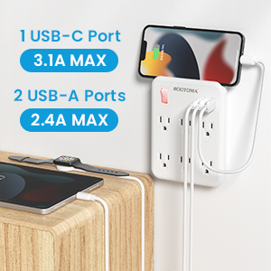 Wall Outlet with USB ports, 6 Outlet Wall Plug Extender with Switch, Wall Surge Protector Outlet