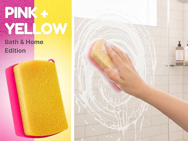 Pink yellow silicone sponge cleaning shower glass with rich foam