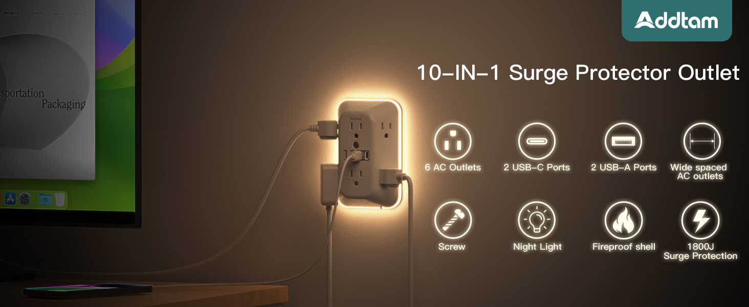 Surge Protector Outlet with Night Light