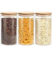 VIEWELLD Round Glass jar, 40FL OZ [3-piece set], glass jar with sealed bamboo lid, used for oats,...