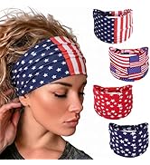 JATEBI 4Pcs 4th of July Headbands for Women Non Slip Stretchy Hairbands Patriotic Stars Flag Stri...
