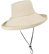 Women Wide-Brim Bucket Hats Wired-Edge Summer Packable Beach Hat UV-Protection Sun Hat with Adjus...