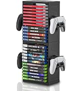 Video Game Storage Tower Stand - Holds 24 Game Boxes with Controller Holders, Vertical Organizer ...