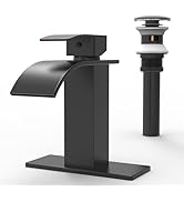 Ruacq Bathroom Sink Faucet Waterfall Spout-Matte Black Bathroom Faucet 1 or 3 Holes with Metal Po...