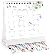 Mini Desk Calendar 2026-2027 with Stickers, 18 Months Standing Flip Small Desk Calendar 8" x 6" R...