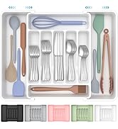 ukeetap Extra Large Expandable Silverware Organizer, BPA-Free Food-Safe Cutlery Flatware Organize...