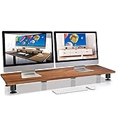 Nordik Large Dual Monitor Riser for 2 - Premium Handmade Hardwood Acacia Computer - Laptop TV Sta...