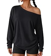 Trendy Queen Womens Off The Shoulder Oversized Tops | Long Sleeve Tshirts,Workout Gym Tops,Fall O...