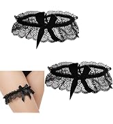 2Pcs Black Wedding Garter for Bride, Lace Bowknot Garter Party Prom Leg Belt Bowknot Elastic Leg ...