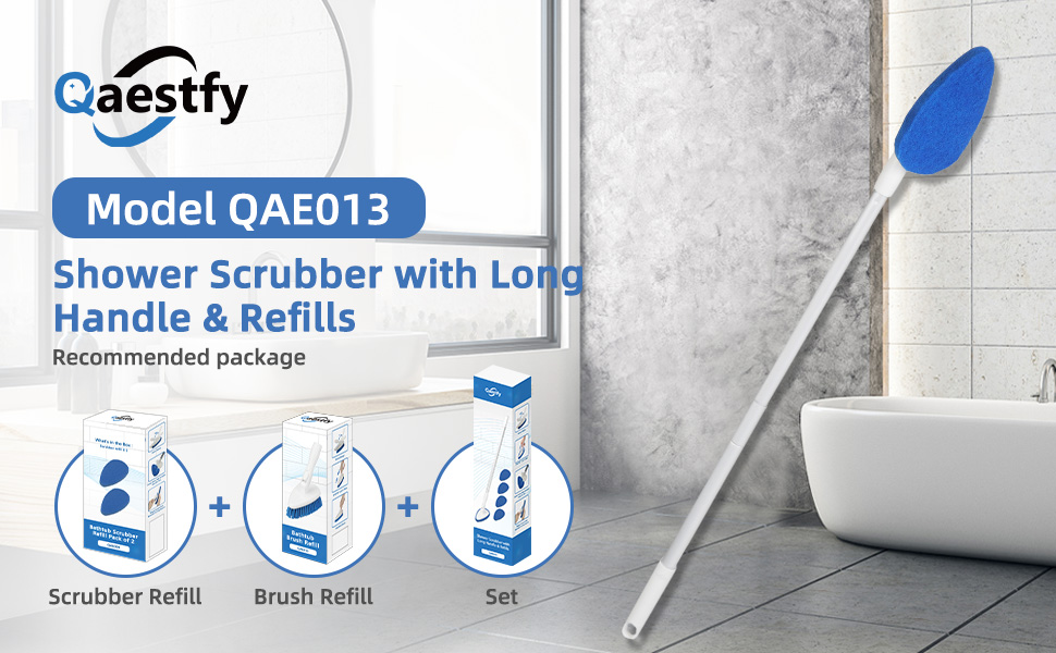 Qaestfy 5 Bathtub scrubber with long handle kit model QAE013