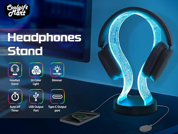 CoolGift Mart Light Up 16 Colors Headphone Stand 