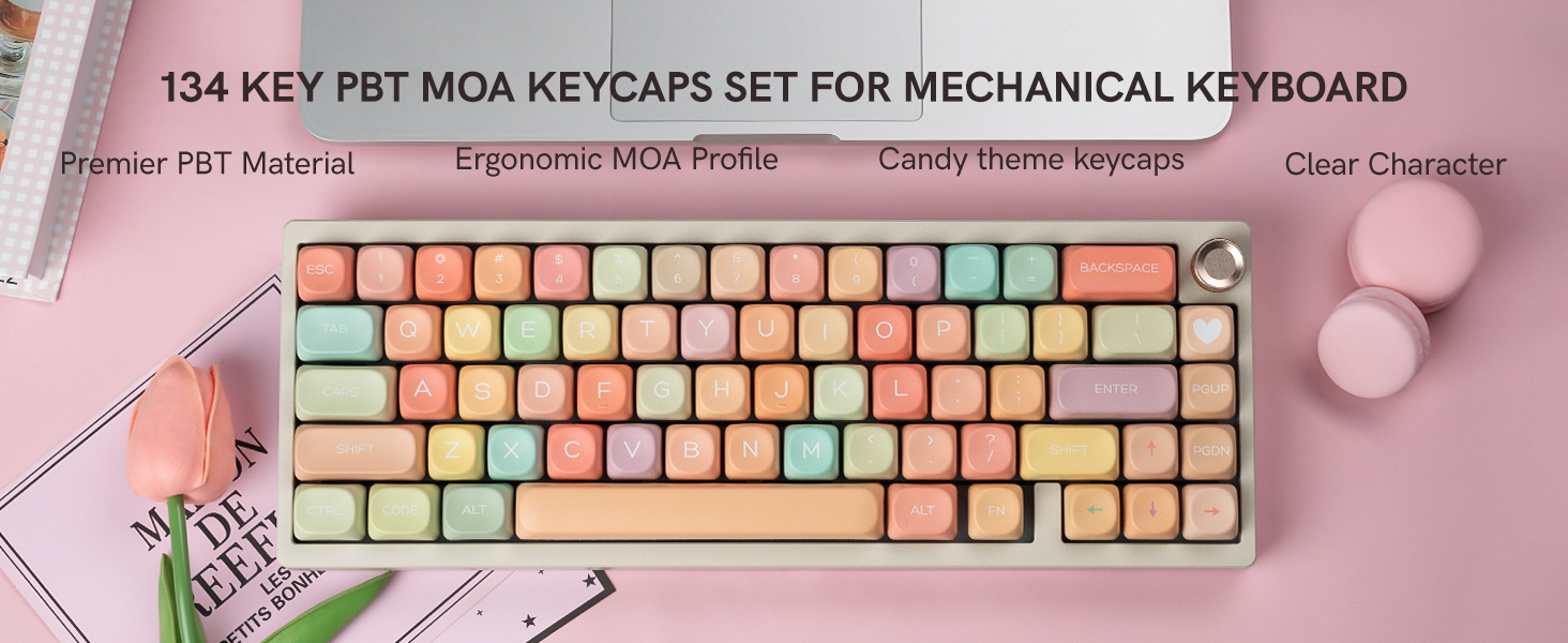 womier Cute Candy keycaps Set,dye Sublimation pbt keycaps 60% 75% 100%,MOA Profile Custom keycaps
