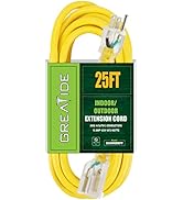 GREATIDE 25 Ft 14/3 Lighted Outdoor Extension Cord - 14 Gauge SJTW Heavy Duty Yellow Extension Ca...