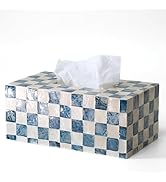 CHI AN HOME Rectangle Checkered Tissue Box Cover Handmade with Capiz Shells, Decorative Tissue Bo...