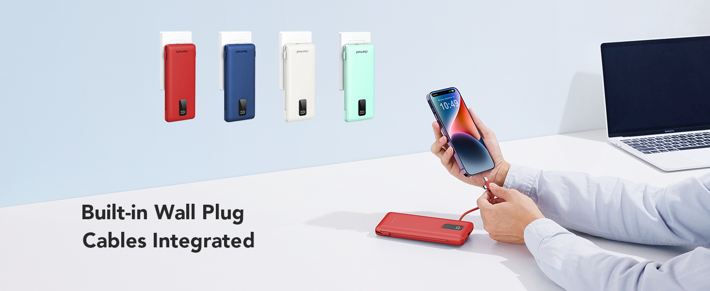 Portable charger with built-in cables