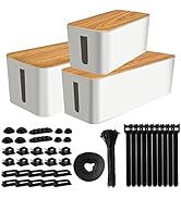 Cable Management Box 3 Pack with 141PCS Cable Management Kit for Power Strip,Cord Organizer Boxes...