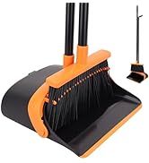 Broom and Dustpan Set - 56" Long Adjustable Handle Broom with Upright Standing Dustpan Combo for ...