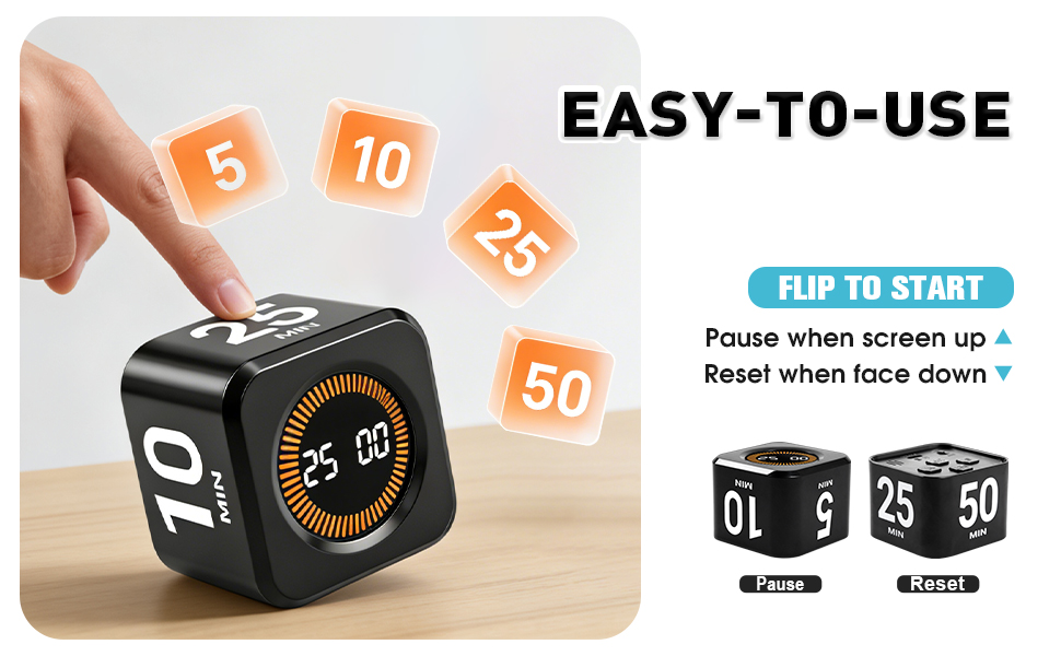 Easy-to-Use Pomodoro Timer,Flip to start countdown