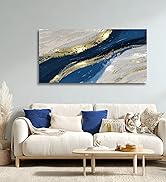 Abstract Canvas Wall Art for Living room Office Bedroom Golden Blue Wall Art Print Oil Paintings ...