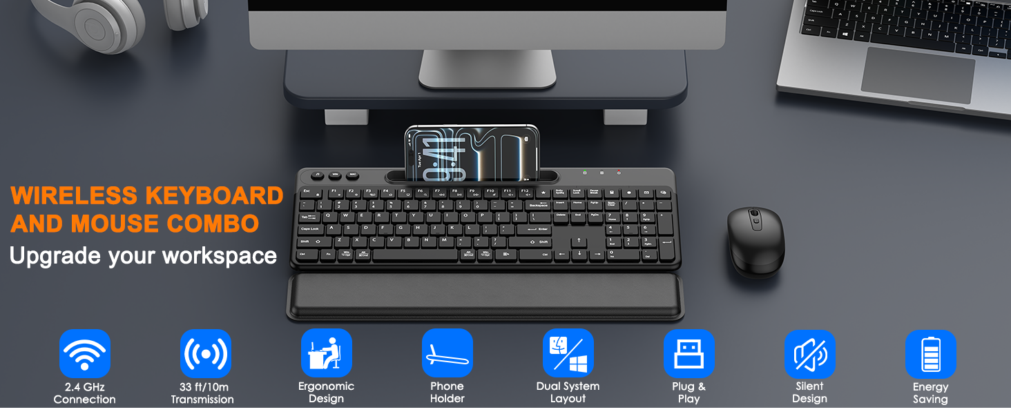 Ergonomic Wireless Keyboard and Mouse