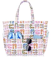 Iioscre Beach Bag for Women Large Beach Tote Bag Waterproof Sandproof Swim Bag with Zipper Pocket...