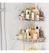 LEVERLOC 2 Pack Powerful Suction Cup Corner Shower Caddy, Stainless Steel Rustproof Shower Shelf ...