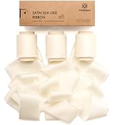 Vitalizart White Silk Satin Ribbon 1-1/2 inch x 15 Ivory Handmade Frayed Ribbons for Gift Wrappin...