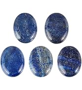 PH PandaHall 5PCS Natural Lazuli Cabochon Stone Tiles Flat Back Cabochons Oval Gemstones Beads fo...