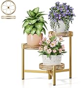 NQW 3 Tiered Gold Plant Stand Indoor Outdoor, Corner Tall Plant Shelf for Multiple Plants, Foldab...