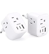 [2-Pack] European Travel Plug Adapter, International Power Plug Adapter with 3 Outlets 3 USB Char...