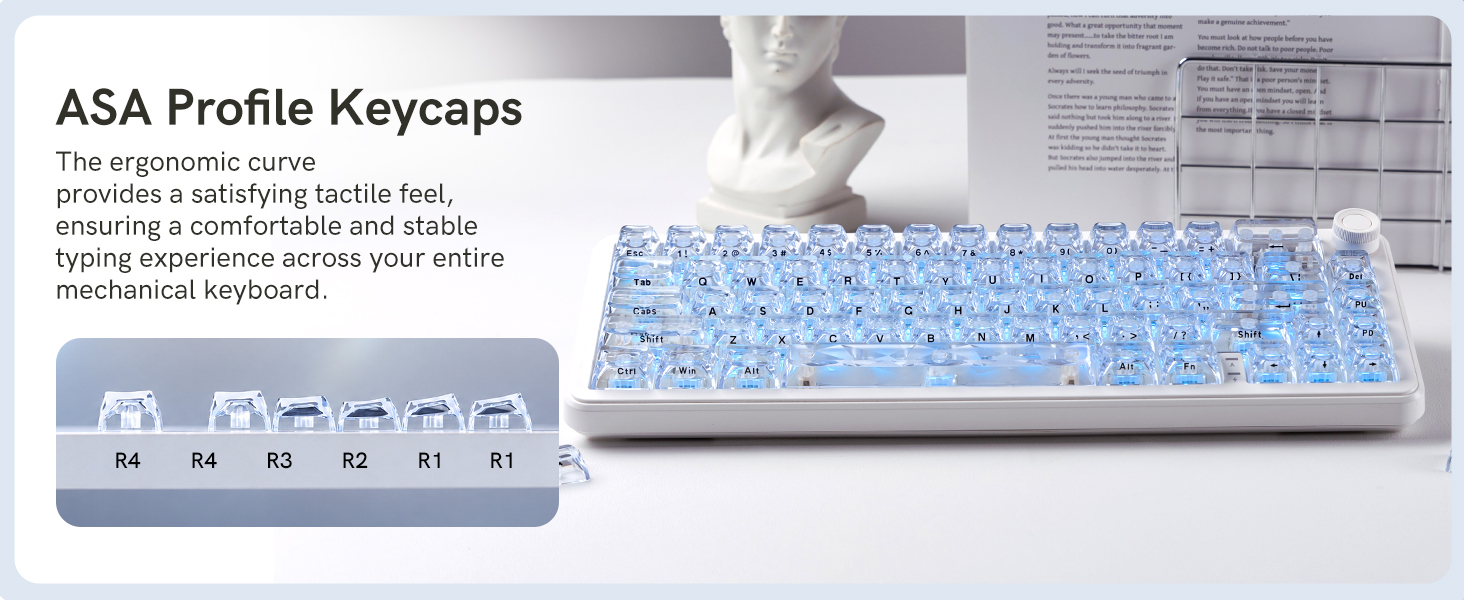 fully transparent ASA-profile clear keycaps