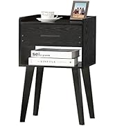 Lerliuo Black Nightstand, Bed Side Table with Drawer Open Shelf, Wood Nightstands, End Table with...