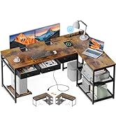 AODK 53 Inch L Shaped Computer Desk with Drawers, Corner Desk with Power Outlets &amp; Reversible Sto...