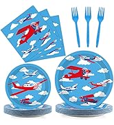 96 Pcs Airplane Party Supplies Bundle Paper Plates Napkins Airplanes Party Birthday Decorations F...