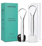 LIGOFLORA Tongue Scraper for Adults with 2 Ceramic Holder and 2 Travel Case – 2 Pack Stainless St...