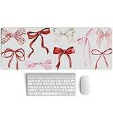 PaJiaNi Pink Bow Mouse Pad,Pink and Red Kawaii Bow Desk Mat,XL Large Girly Preppy Trendy Gaming M...