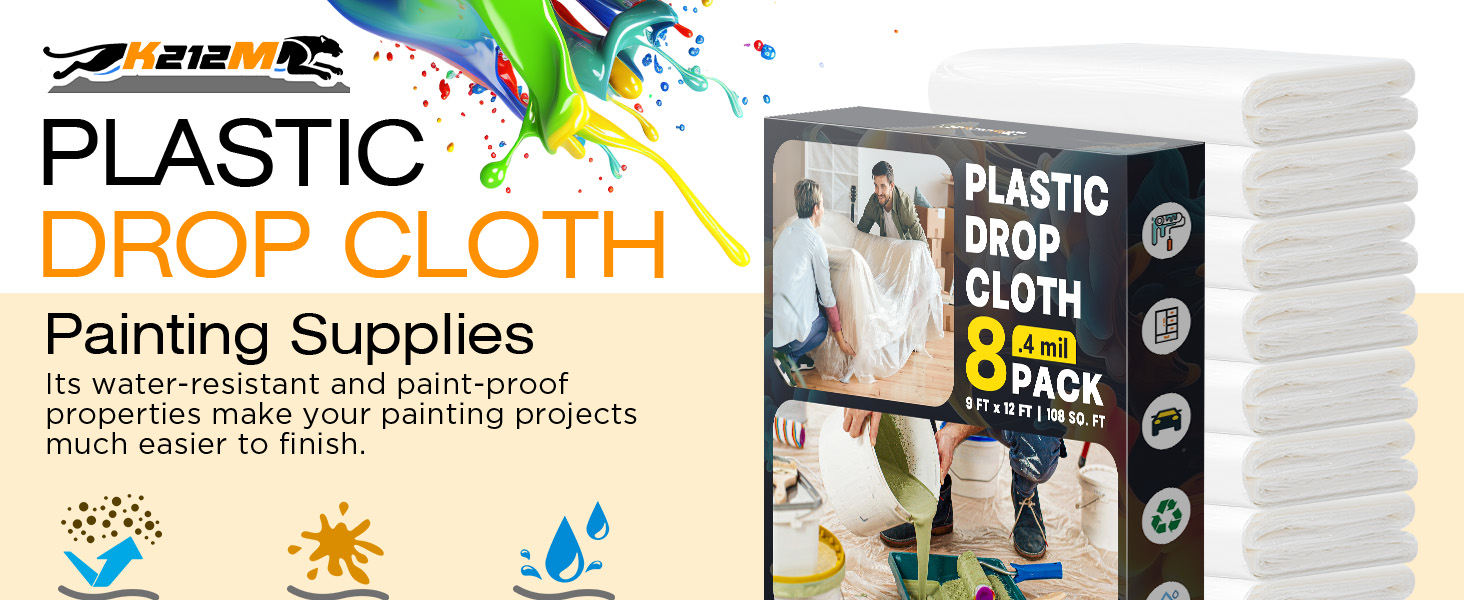 Plastic Drop Cloths for Painting, Plastic Sheeting Painting Supplies, Dust Cover for Furniture