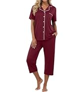 PrinStory Capri Pajamas for Womens Button Down Pjs Short Sleeve Comfy Lounge Set 2 Piece Pj Sets ...