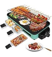 TeqHome Electric Indoor Grill,1500W 2 in 1 Smokeless Raclette Table Grill for Kitchen,Barbecue Ko...