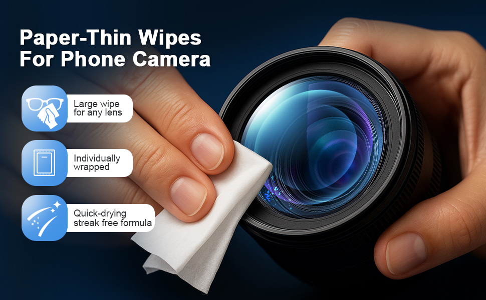 Paper-Thin Wipes for Phone Camera, Large wipefor any lens, Individually wrapped