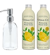 Grove Co. Hydrating Gel Hand Soap Refills (2 x 13 Fl Oz) + 1 x Reuseable Glass Soap Dispenser, No...