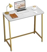 WOHOMO White Marble Folding Desk, 31.5" Small Desk for Small Spaces with Gold Legs, Easy Assemble...