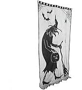 Kuuleyn Black Lace Curtains, Witch Window Curtains, 82in Black Halloween Witch Lace Window Curtai...