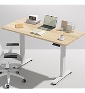 Veken 47.2 Inch Electric Standing Desk, Height Adjustable Sit Stand Up, Wood Desktop, Work Home O...