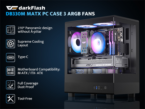 DB330M MATX PC CASE 3 ARGB FANS