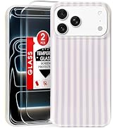 MYY for iPhone 17 Pro Case [with 2X Screen Protector],Cute Striped Phone Case Soft TPU Slim Shock...