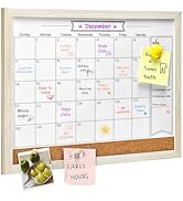 Dry Erase Calendar Whiteboard for Wall, Small Combination Magnetic Dry Erase White Board &amp; Bullet...
